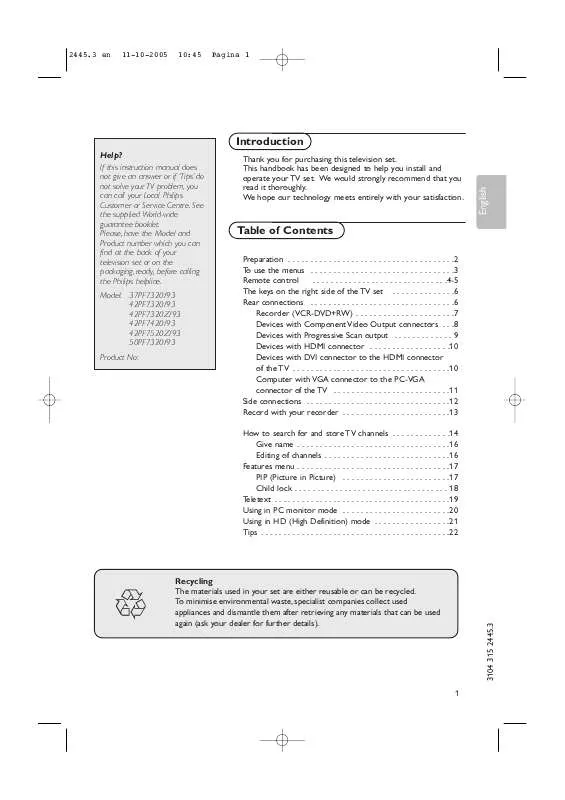 Mode d'emploi PHILIPS 42PF7320Z