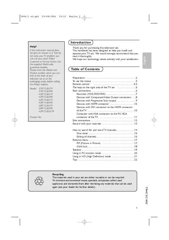 Mode d'emploi PHILIPS 42PF7420