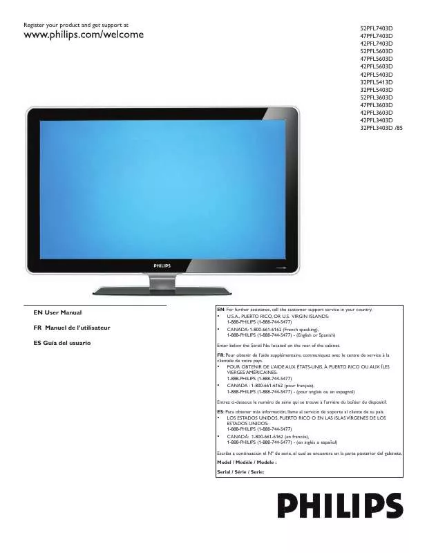 Mode d'emploi PHILIPS 42PFL3603D/27B