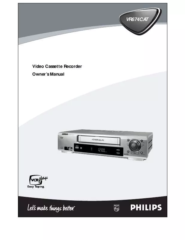 Mode d'emploi PHILIPS 4HD-HIFI-CLOCK FUNCT VCR W-VCR-VR674CAT