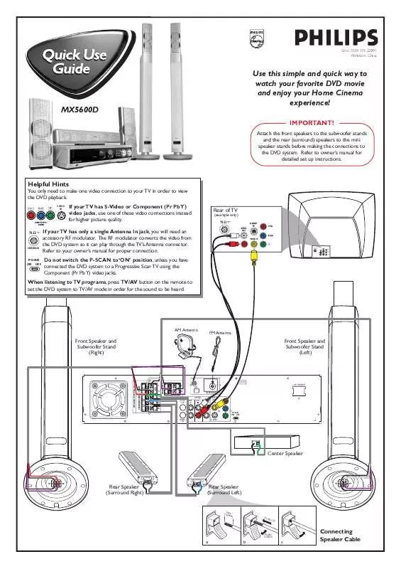 Mode d'emploi PHILIPS 5 DVD-CD HOME ENTERTAINMENT SYSTEM MX5600D