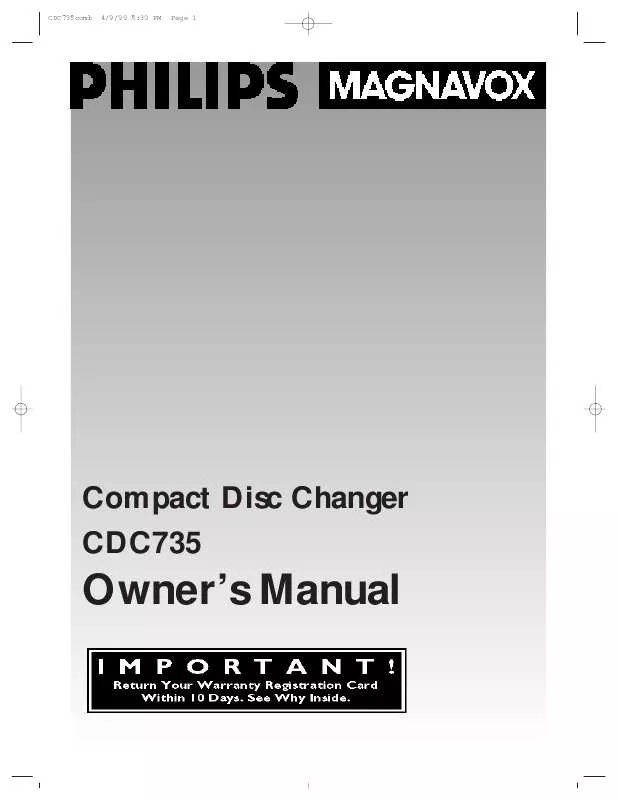 Mode d'emploi PHILIPS 5-DISC CAROUSEL CD CHANGER CDC735BK