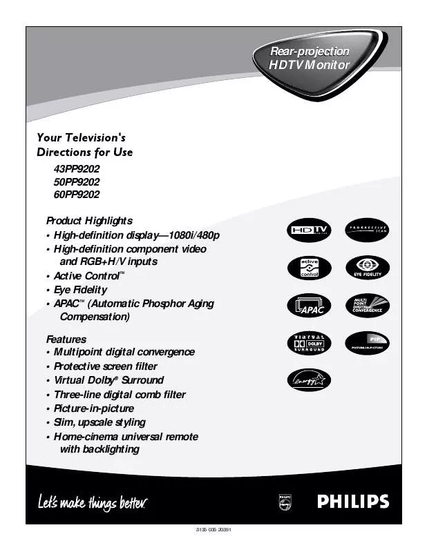 Mode d'emploi PHILIPS 50PP9202