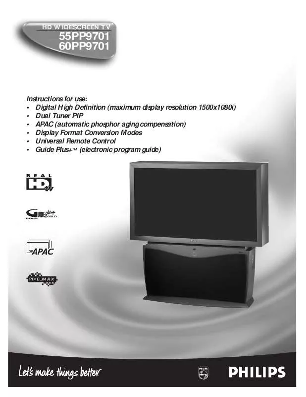 Mode d'emploi PHILIPS 55I WIDESCREEN PROJECTION HDTV MONITOR 55PP9701