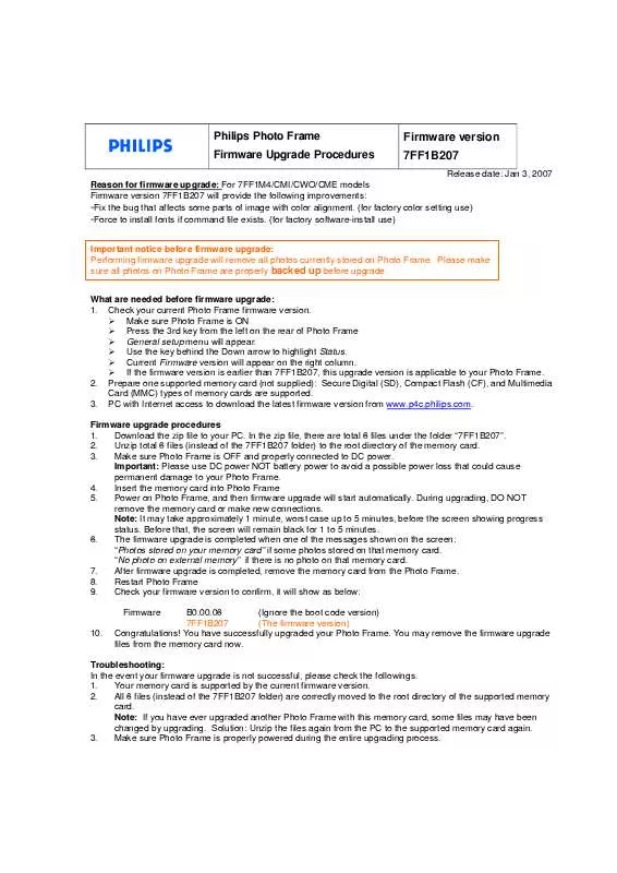 Mode d'emploi PHILIPS 7FF1B207