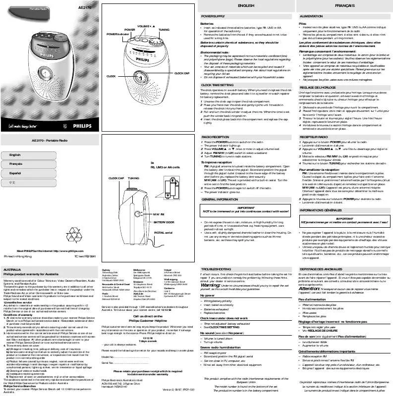 Mode d'emploi PHILIPS AE2170