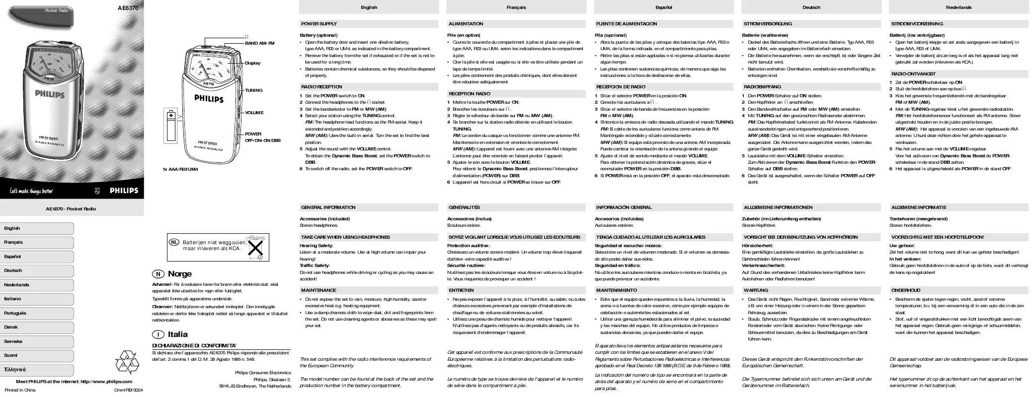 Mode d'emploi PHILIPS AE6370-20Z