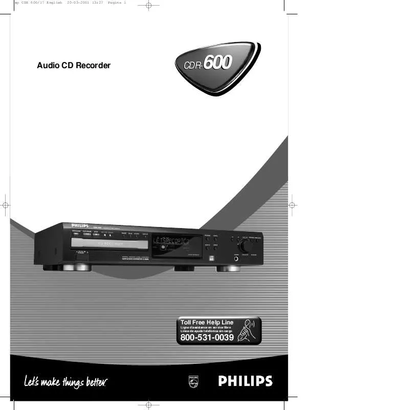 Mode d'emploi PHILIPS AUDIO CD RECORDER CDR600BK