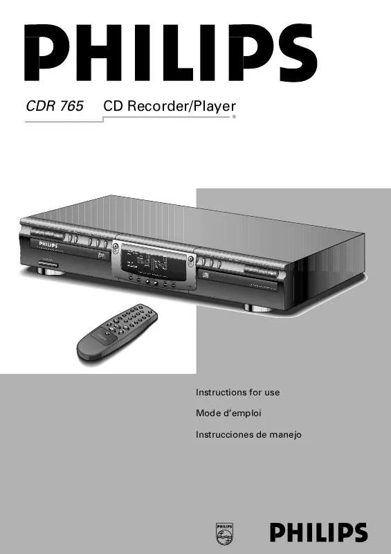 Mode d'emploi PHILIPS AUDIO CD RECORDER CDR765BK