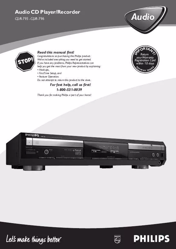 Mode d'emploi PHILIPS AUDIO CD RECORDER CDR79517