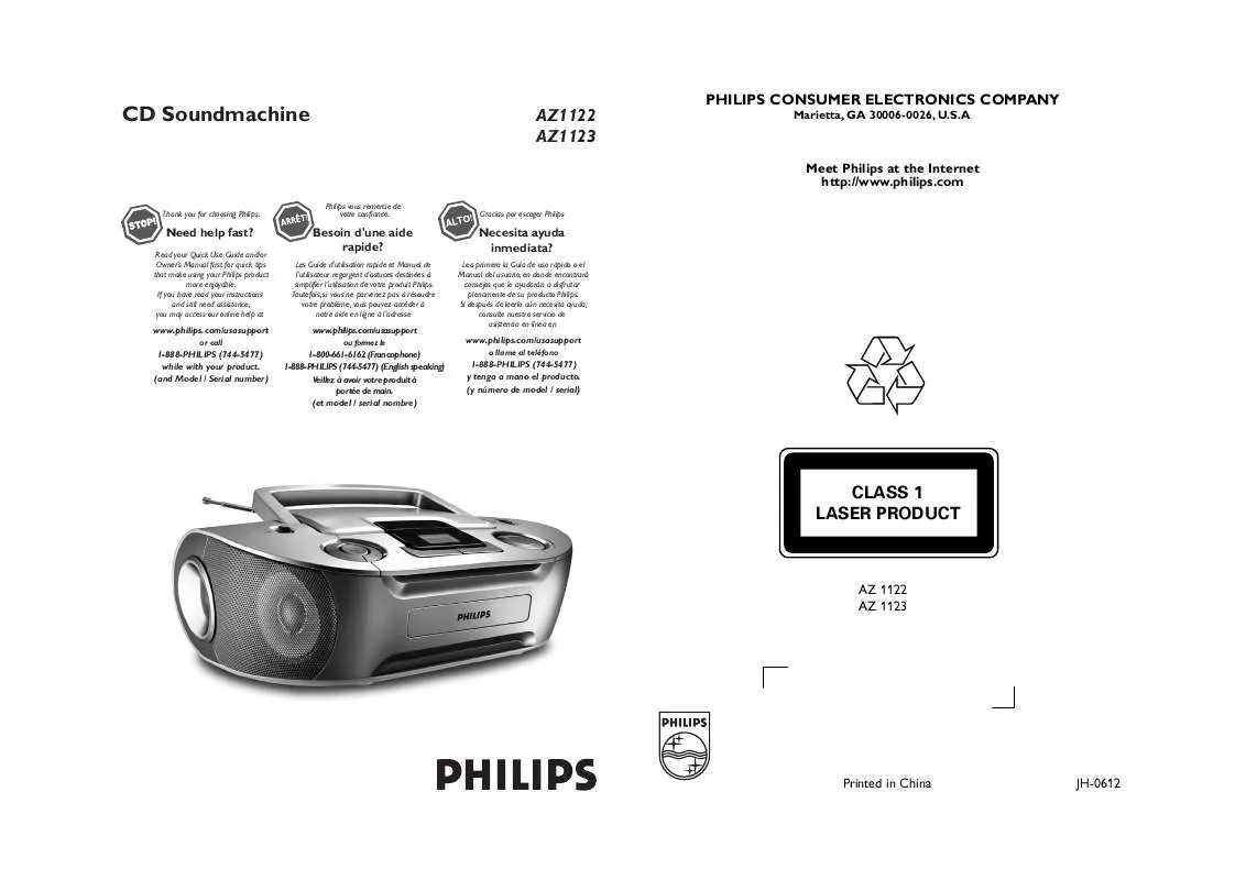 Mode d'emploi PHILIPS AZ1123B/37B