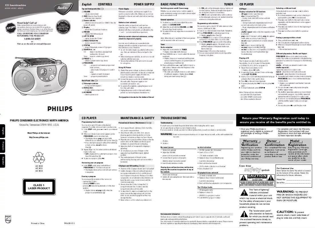 Mode d'emploi PHILIPS AZ3020