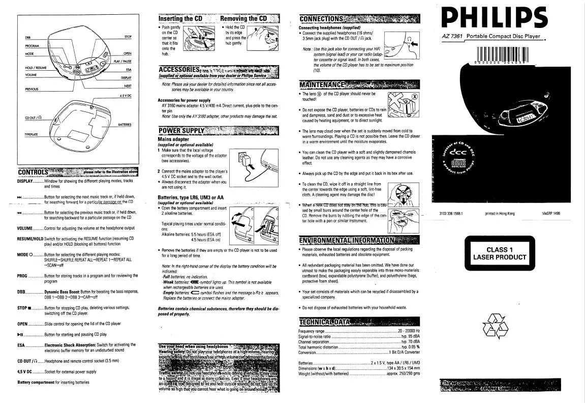 Mode d'emploi PHILIPS AZ7361