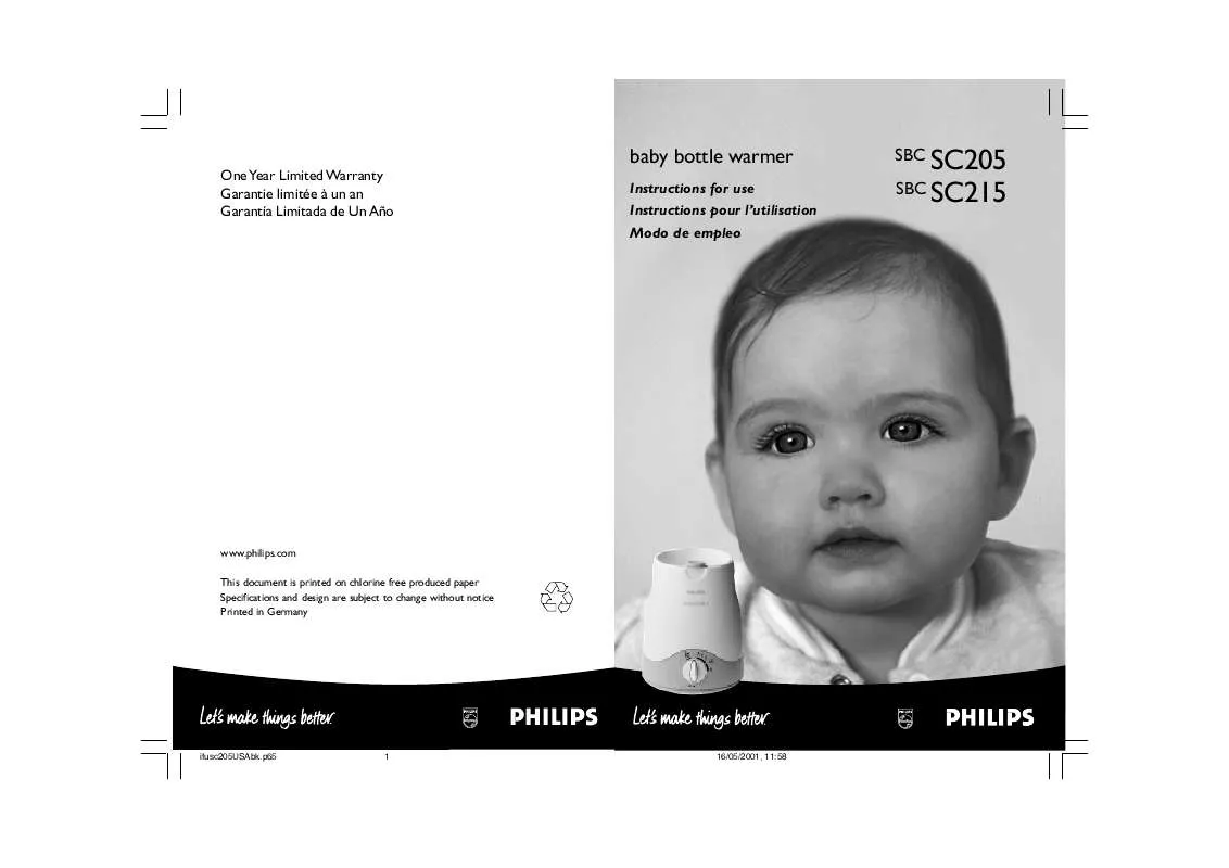 Mode d'emploi PHILIPS BABY BOTTLE WARMER SBCSC215