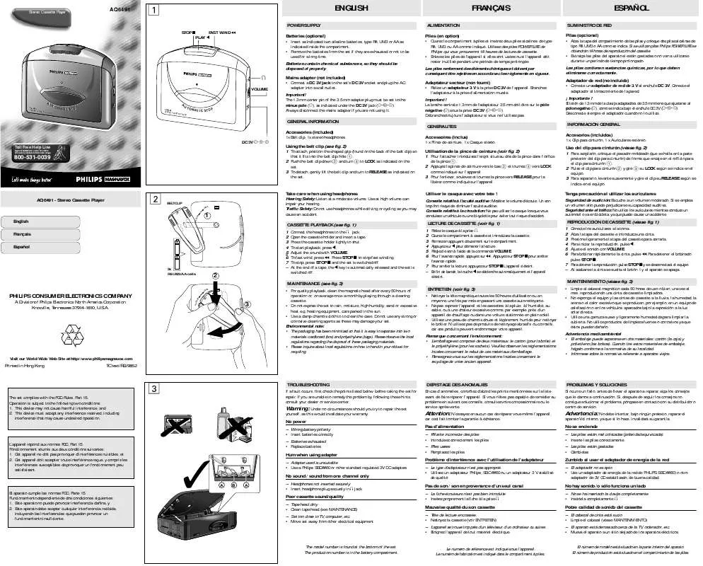 Mode d'emploi PHILIPS CASSETTE ONLY AQ6491