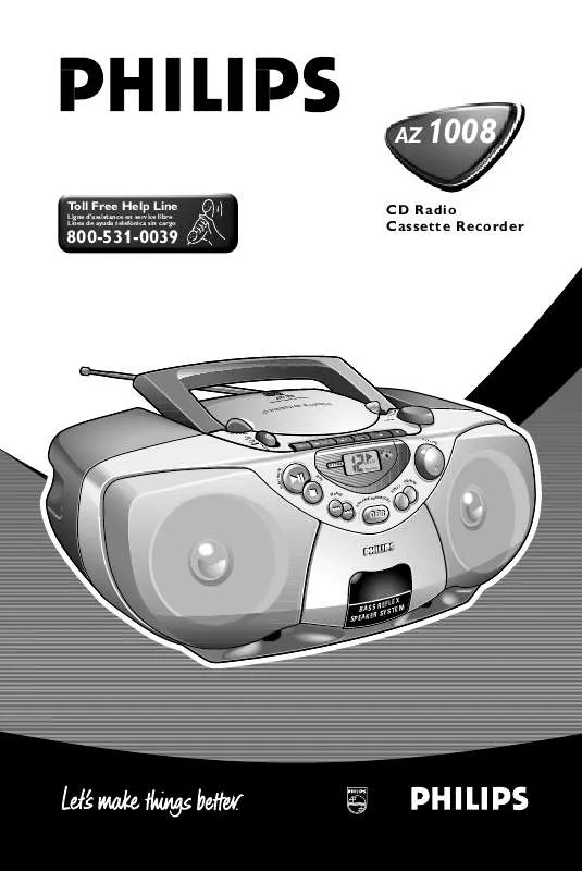 Mode d'emploi PHILIPS CD RADIO CASSETTE RECORDER AZ1008