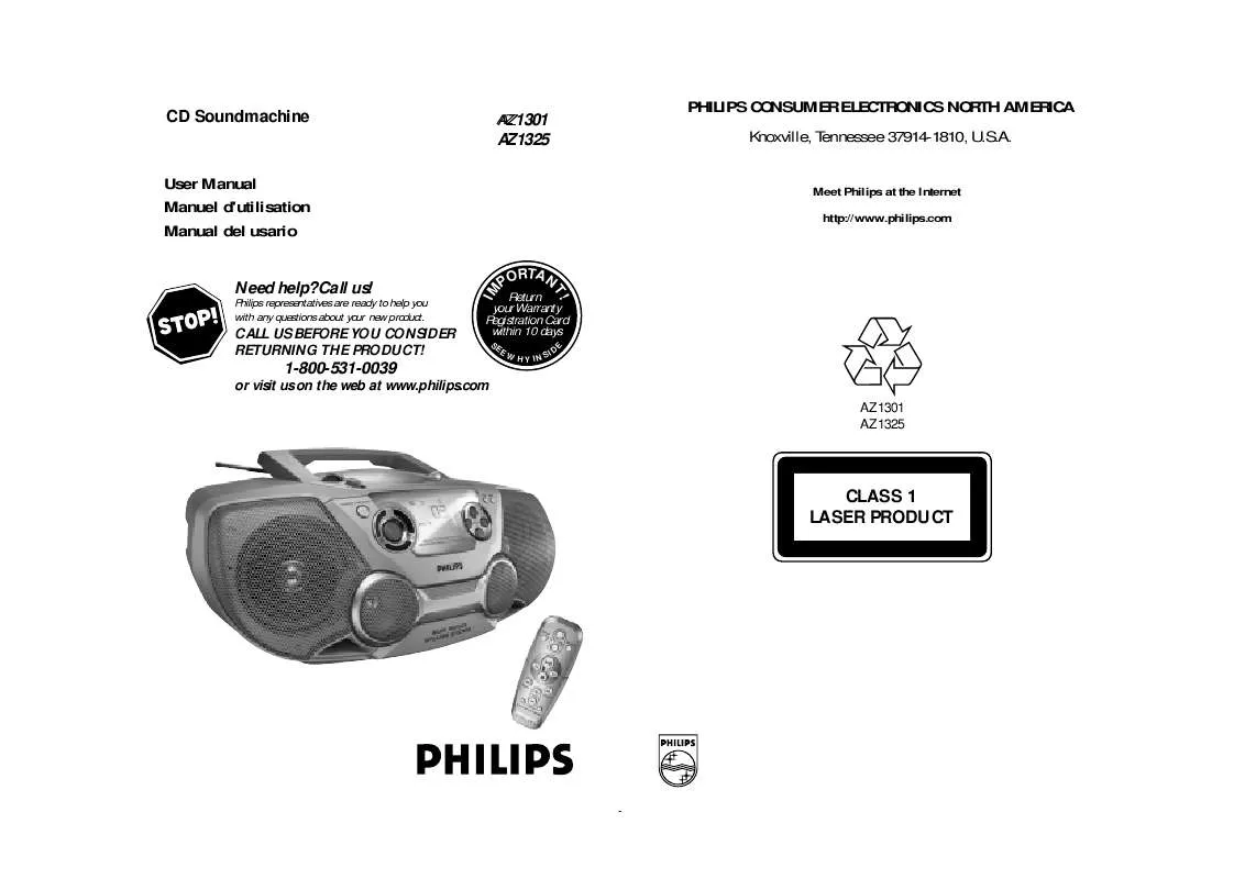 Mode d'emploi PHILIPS CD SOUNDMACHINE DYNAMIC BASS BOOST AZ1301