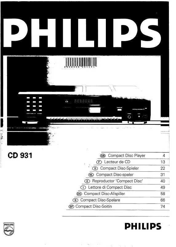 Mode d'emploi PHILIPS CD931-01S