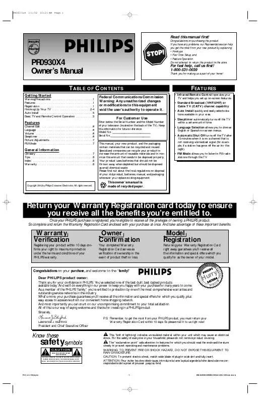 Mode d'emploi PHILIPS COLOR TV PR0930X