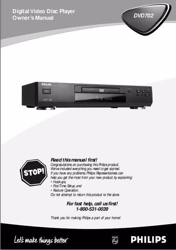 Mode d'emploi PHILIPS DVD PLAYER DVD702AT