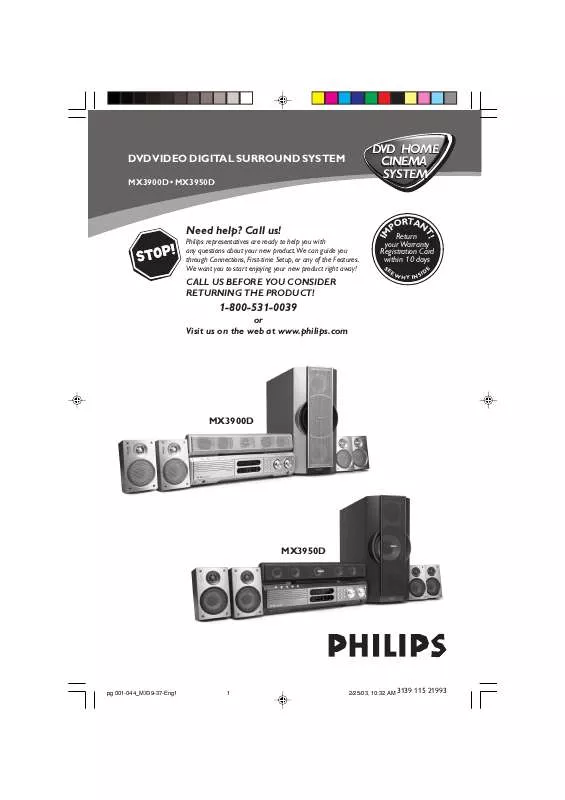 Mode d'emploi PHILIPS DVD RECEIVER MX3950D