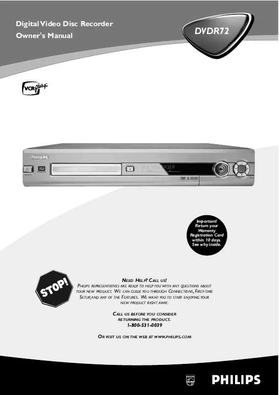 Mode d'emploi PHILIPS DVD RECORDER DVDR72