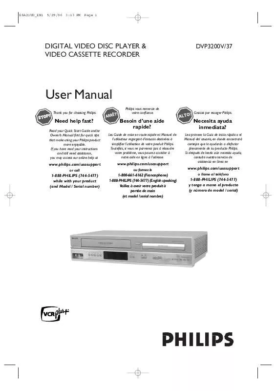 Mode d'emploi PHILIPS DVD-VCR PLAYER DVP3200V