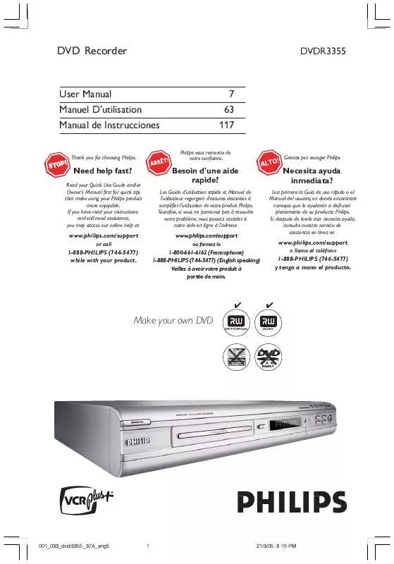 Mode d'emploi PHILIPS DVDR3355-37B