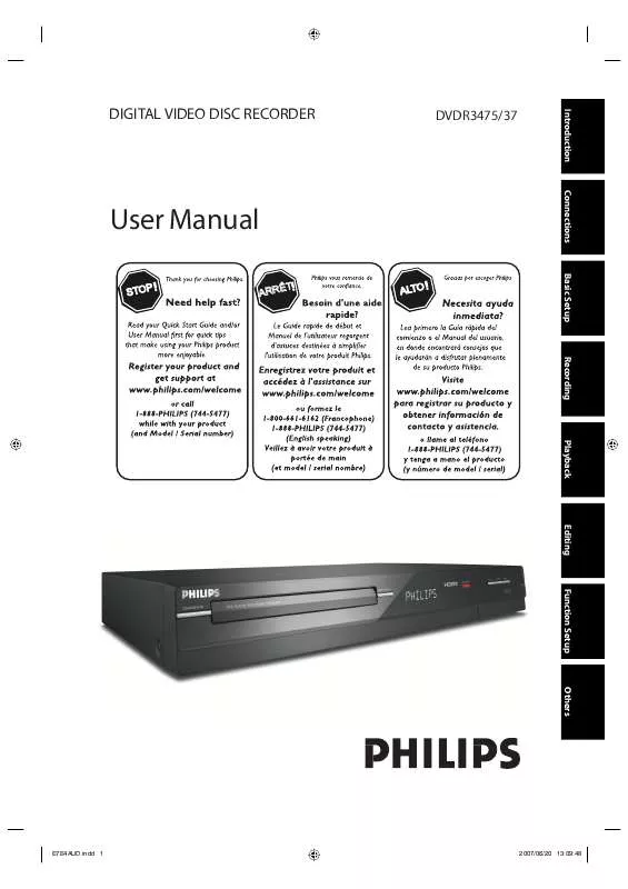 Mode d'emploi PHILIPS DVDR3475