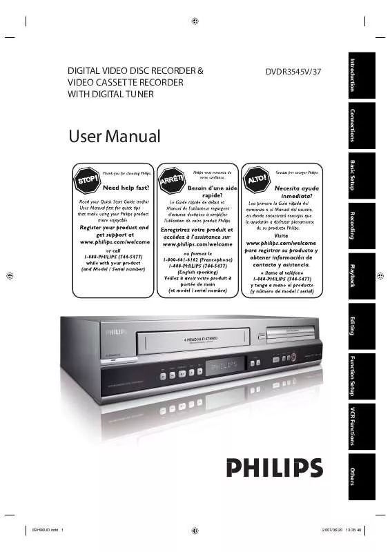 Mode d'emploi PHILIPS DVDR3545V-37B