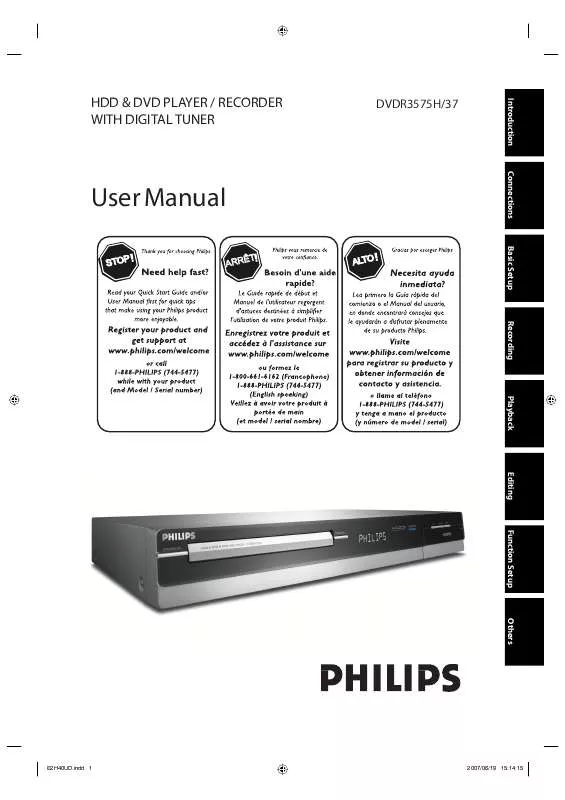 Mode d'emploi PHILIPS DVDR3575H-37B