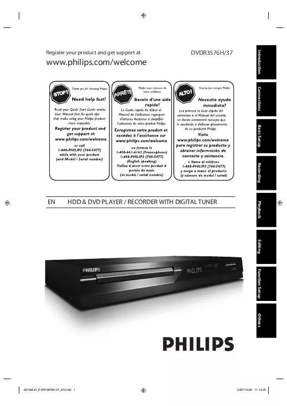 Mode d'emploi PHILIPS DVDR3576H/37B