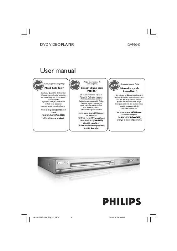 Mode d'emploi PHILIPS DVP3040-37B