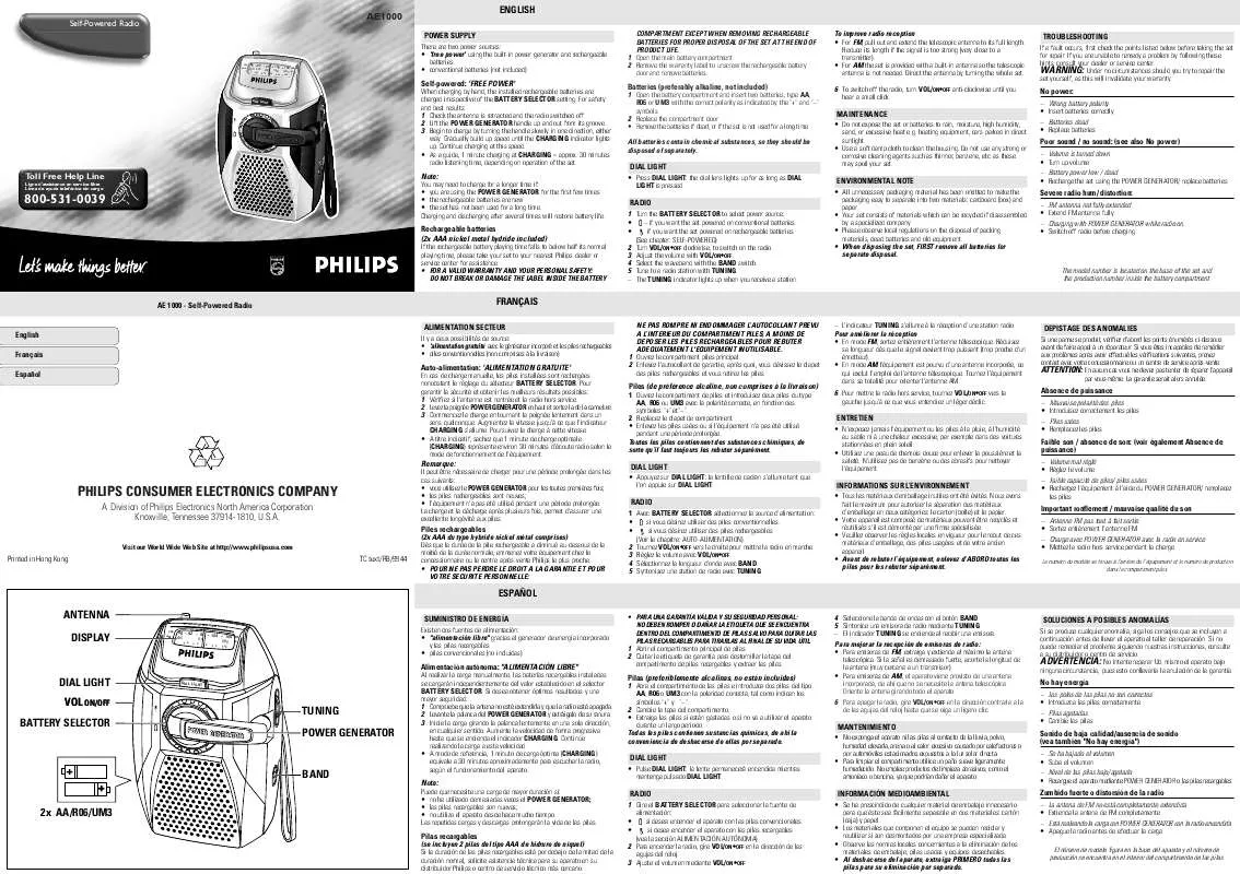 Mode d'emploi PHILIPS FREE POWER RADIO AE100017