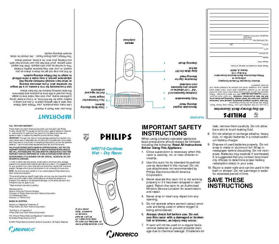 Mode d'emploi PHILIPS HP2710