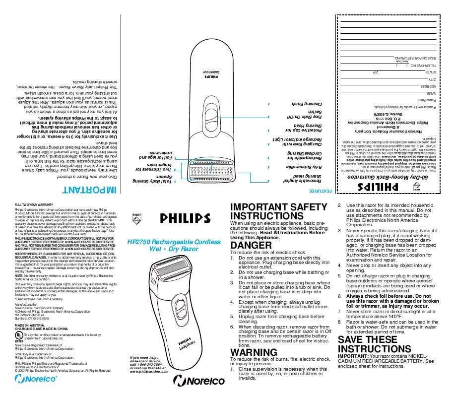 Mode d'emploi PHILIPS HP2750