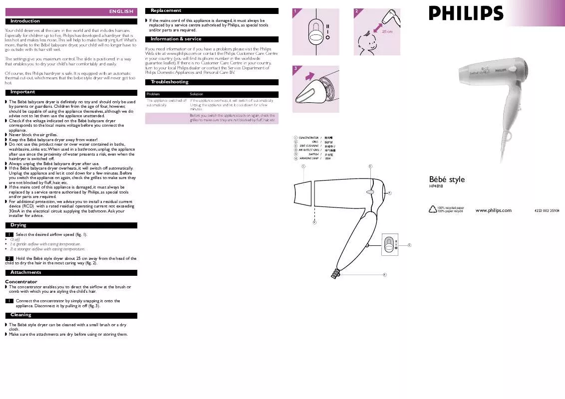 Mode d'emploi PHILIPS HP4818