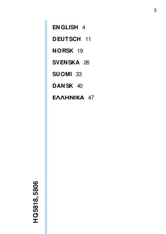 Mode d'emploi PHILIPS HQ5806