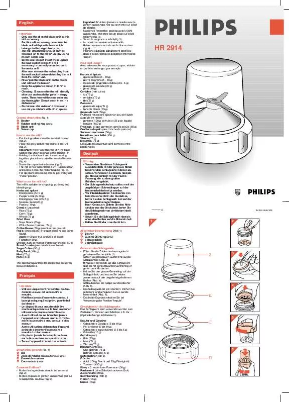 Mode d'emploi PHILIPS HR2914