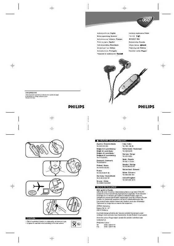 Mode d'emploi PHILIPS IN-EAR NOISE REDUCTION SBCHN060