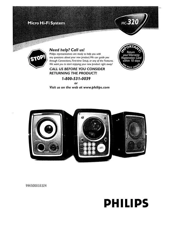 Mode d'emploi PHILIPS MICRO HI-FI SYSTEM MC-320