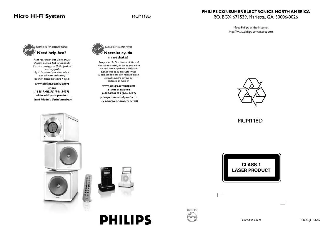 Mode d'emploi PHILIPS MICRO HI-FI SYSTEM MCM118D