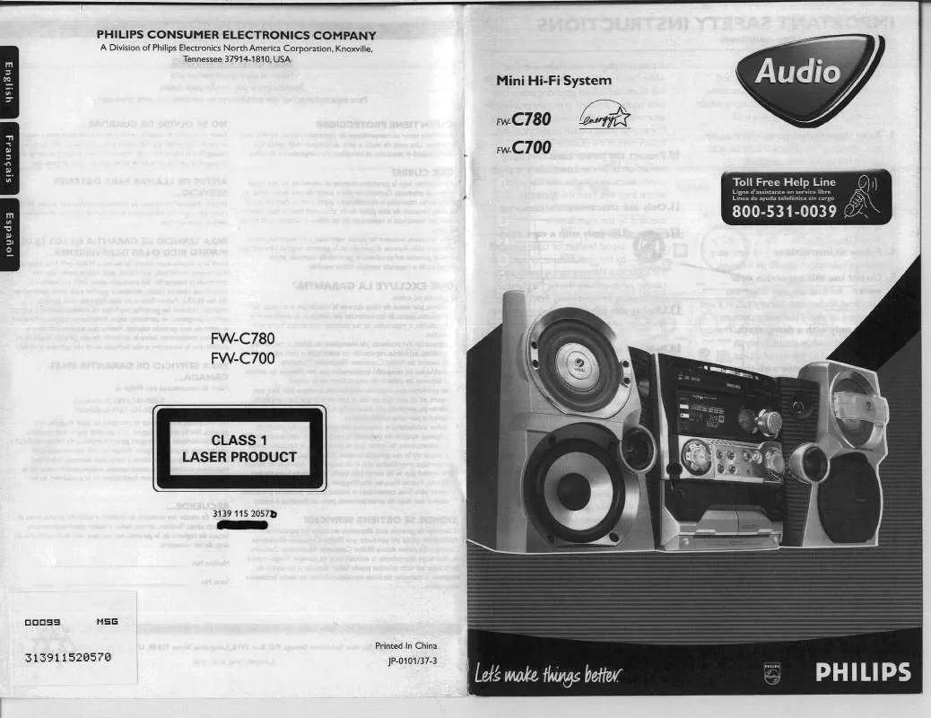 Mode d'emploi PHILIPS MINI AUDIO SYSTEM FWC78037