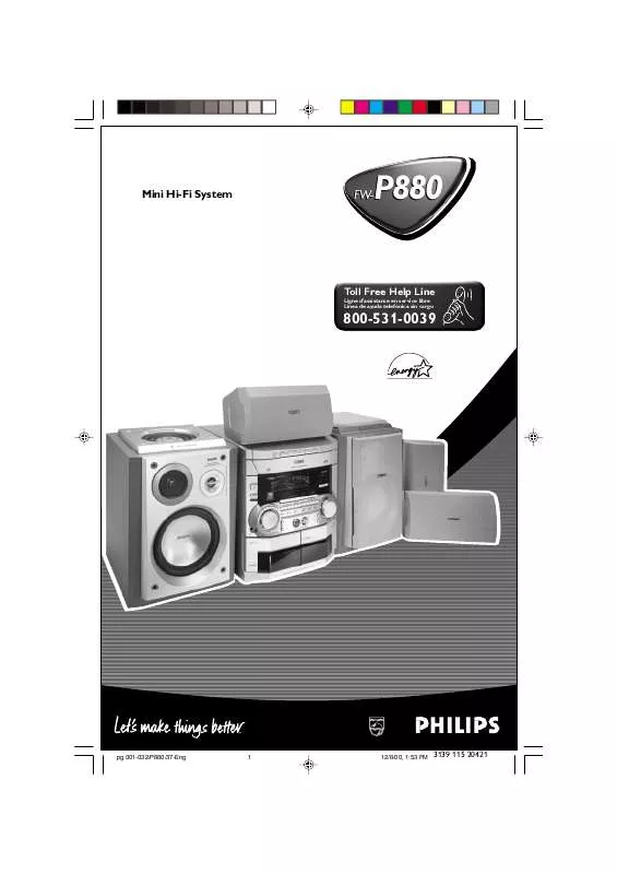 Mode d'emploi PHILIPS MINI HI-FI SYSTEM-3 CD CHANGER-DOLBY PRO LOGIC-WOOX FWP880