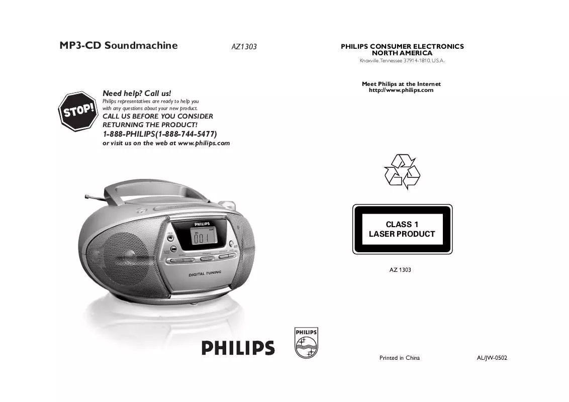 Mode d'emploi PHILIPS MP3 CD SOUNDMACHINE AZ1303