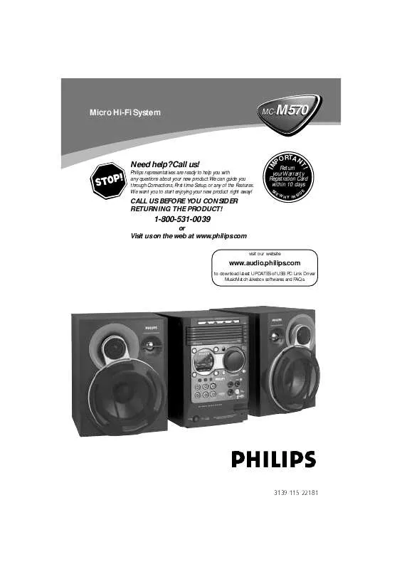 Mode d'emploi PHILIPS MP3 MICRO HI-FI SYSTEM MC-M570