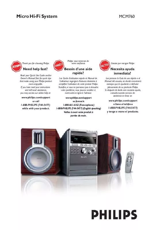 Mode d'emploi PHILIPS MP3-WMA MICRO HI-FI SYSTEM MCM760