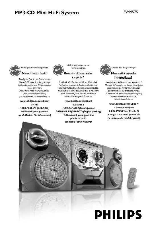 Mode d'emploi PHILIPS MP3-WMA MINI HI-FI SYSTEM FWM575