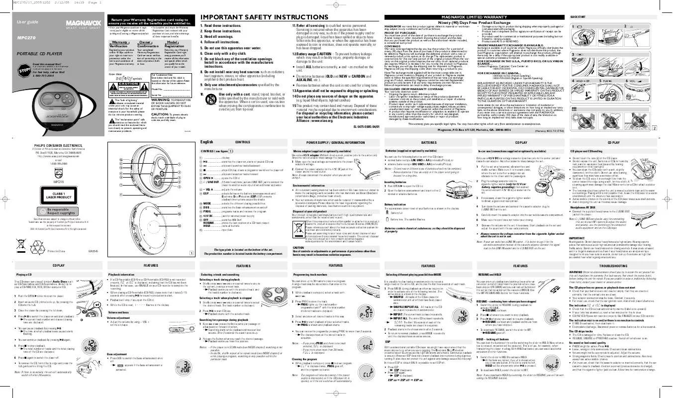 Mode d'emploi PHILIPS MPC270-17B