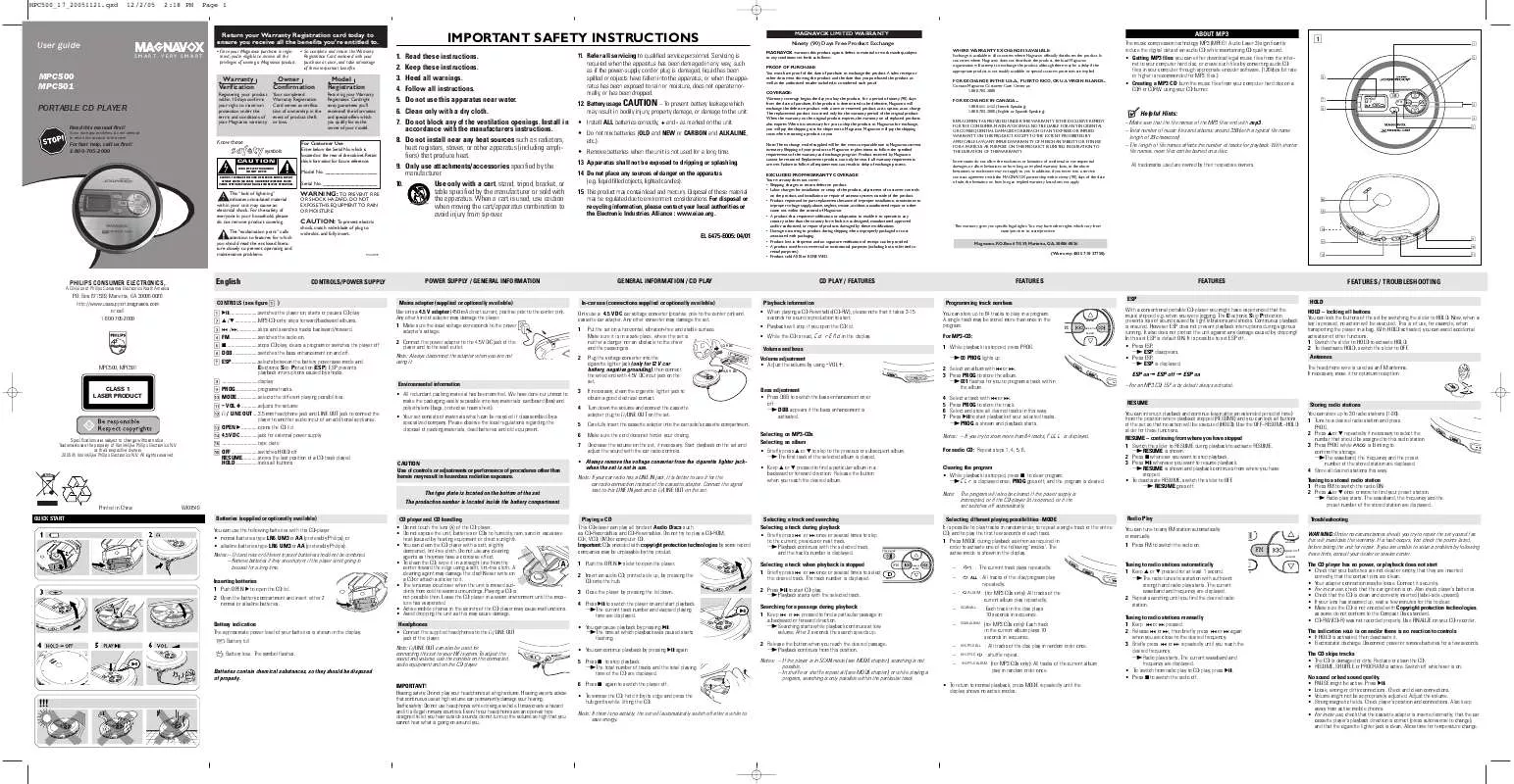 Mode d'emploi PHILIPS MPC500-17B